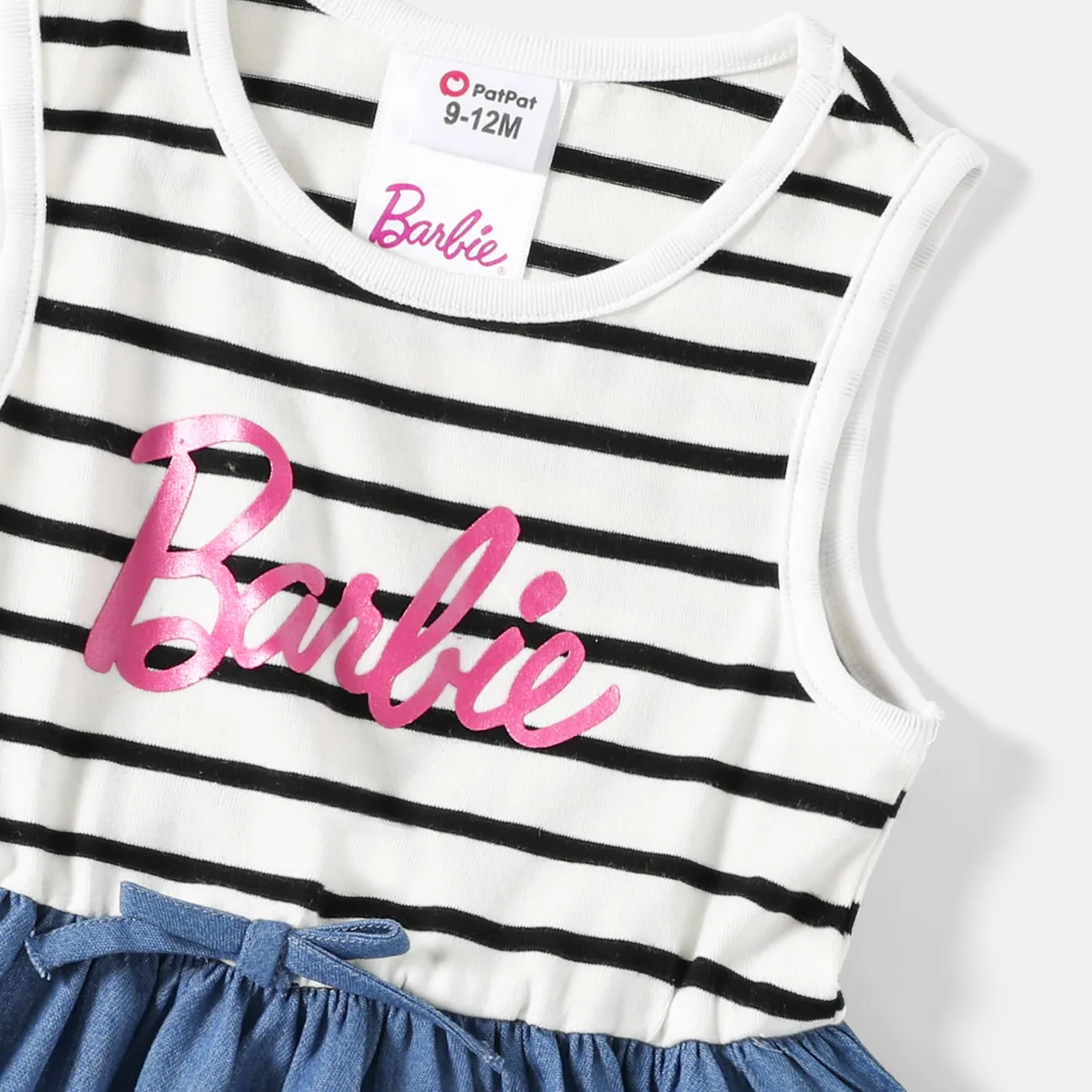 Barbie Mommy and Me Letter Graphic Cotton Striped Spliced Tank Dresses BLUEWHITE big image 1