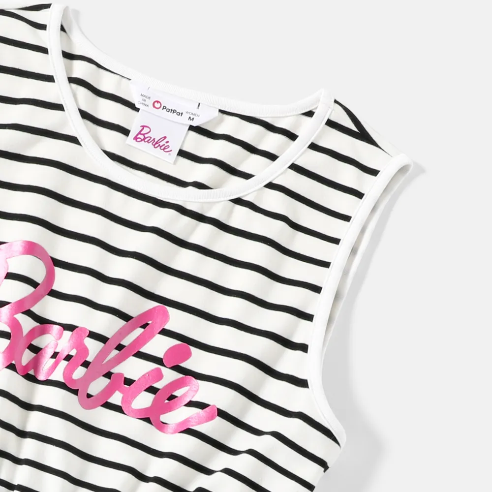 Barbie Mommy and Me Letter Graphic Cotton Striped Spliced Tank Dresses big image 14