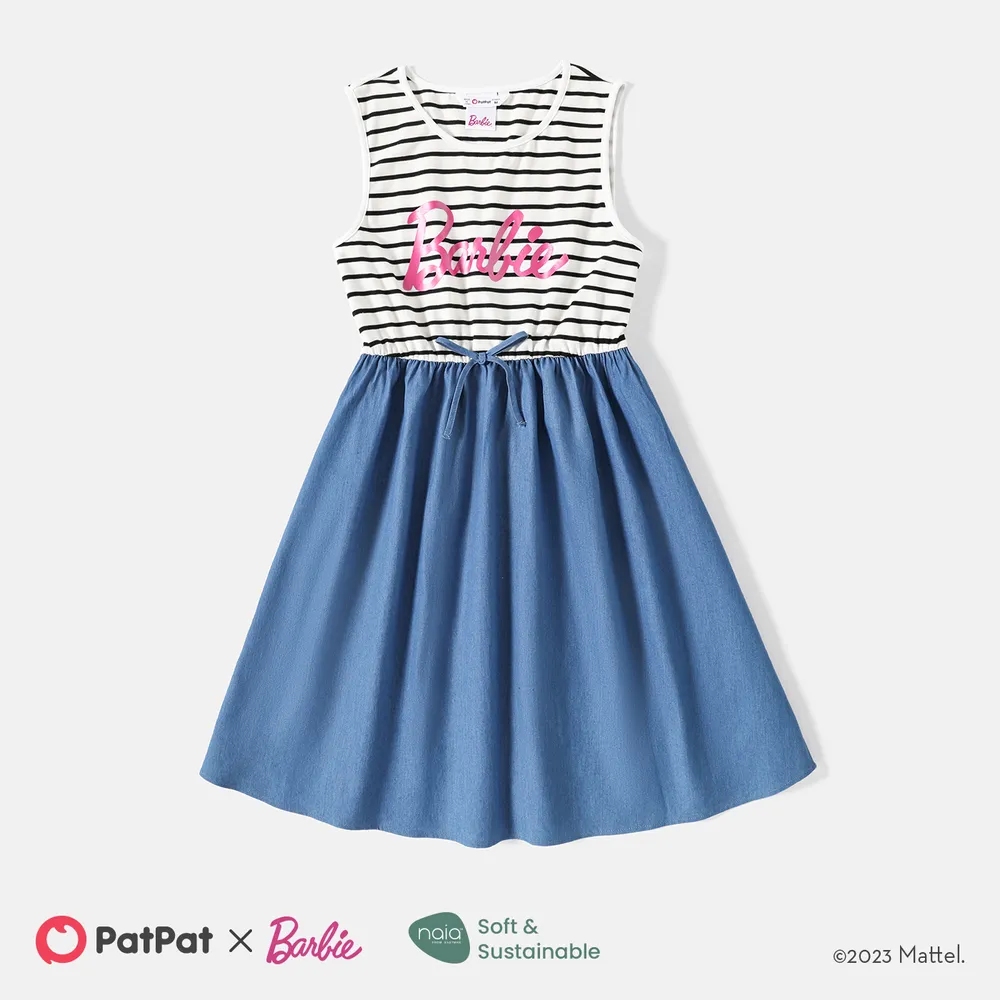 Barbie Mommy and Me Letter Graphic Cotton Striped Spliced Tank Dresses big image 13