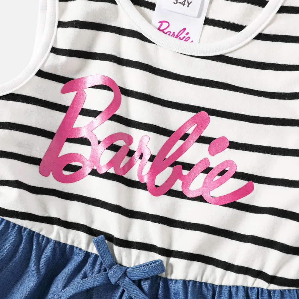 Barbie Mommy and Me Letter Graphic Cotton Striped Spliced Tank Dresses big image 11