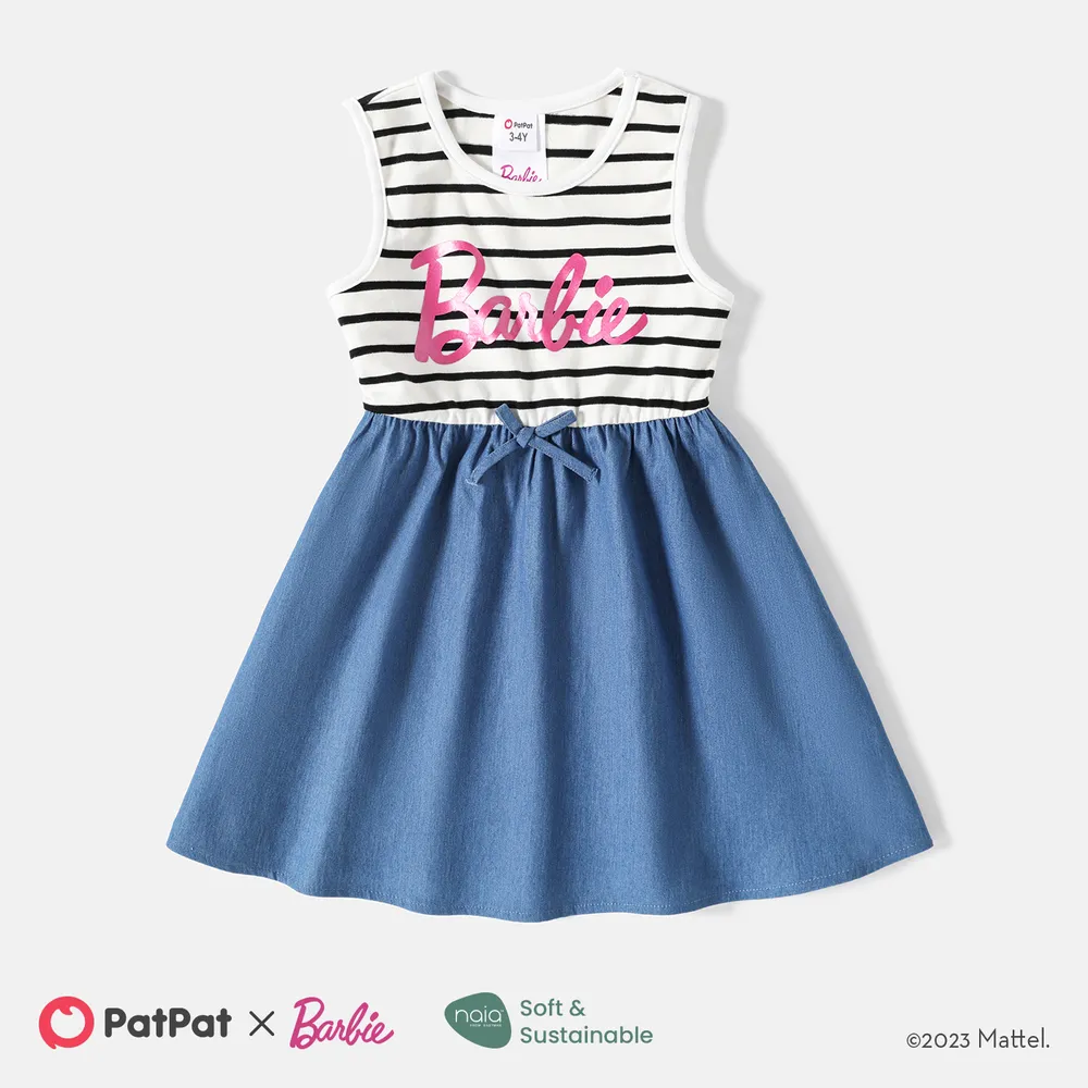 Barbie Mommy and Me Letter Graphic Cotton Striped Spliced Tank Dresses  big image 9