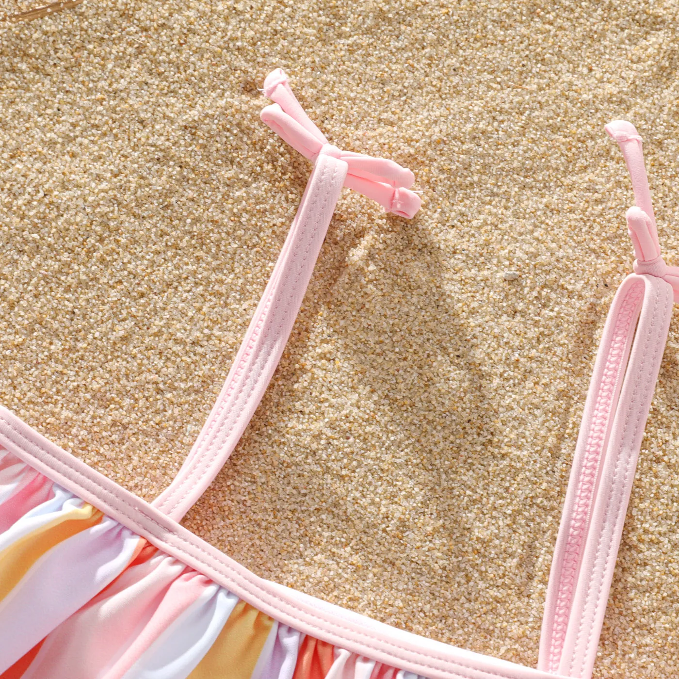 2Pcs Toddler Girl Colorful Stripe Pom Pom Decor Two-piece Swimsuit Set  image 4