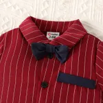 Baby Boy Bow Tie Decor Red Striped Short-sleeve Romper Red image 3