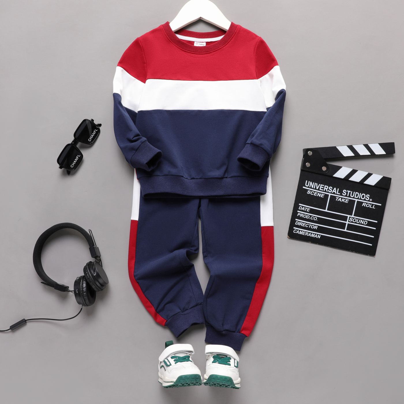 2pcs Toddler Boy Colorblock Cotton Pullover Sweatshirt and Elasticized Pants Set
