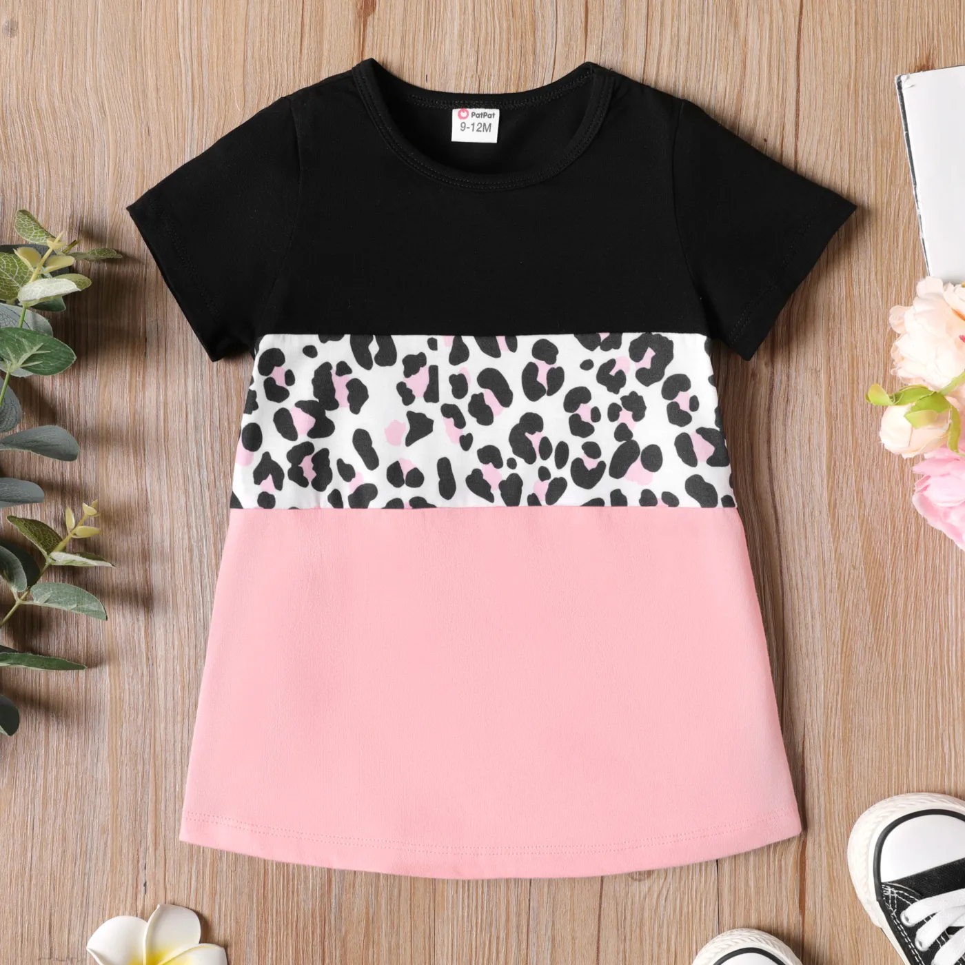 Baby Girl Leopard Print Colorblock Splice Short-sleeve Naiaâ¢ Dress