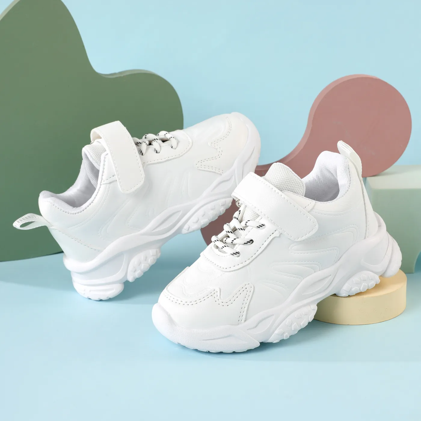 Kid Velcro Solid Sneakers White big image 1
