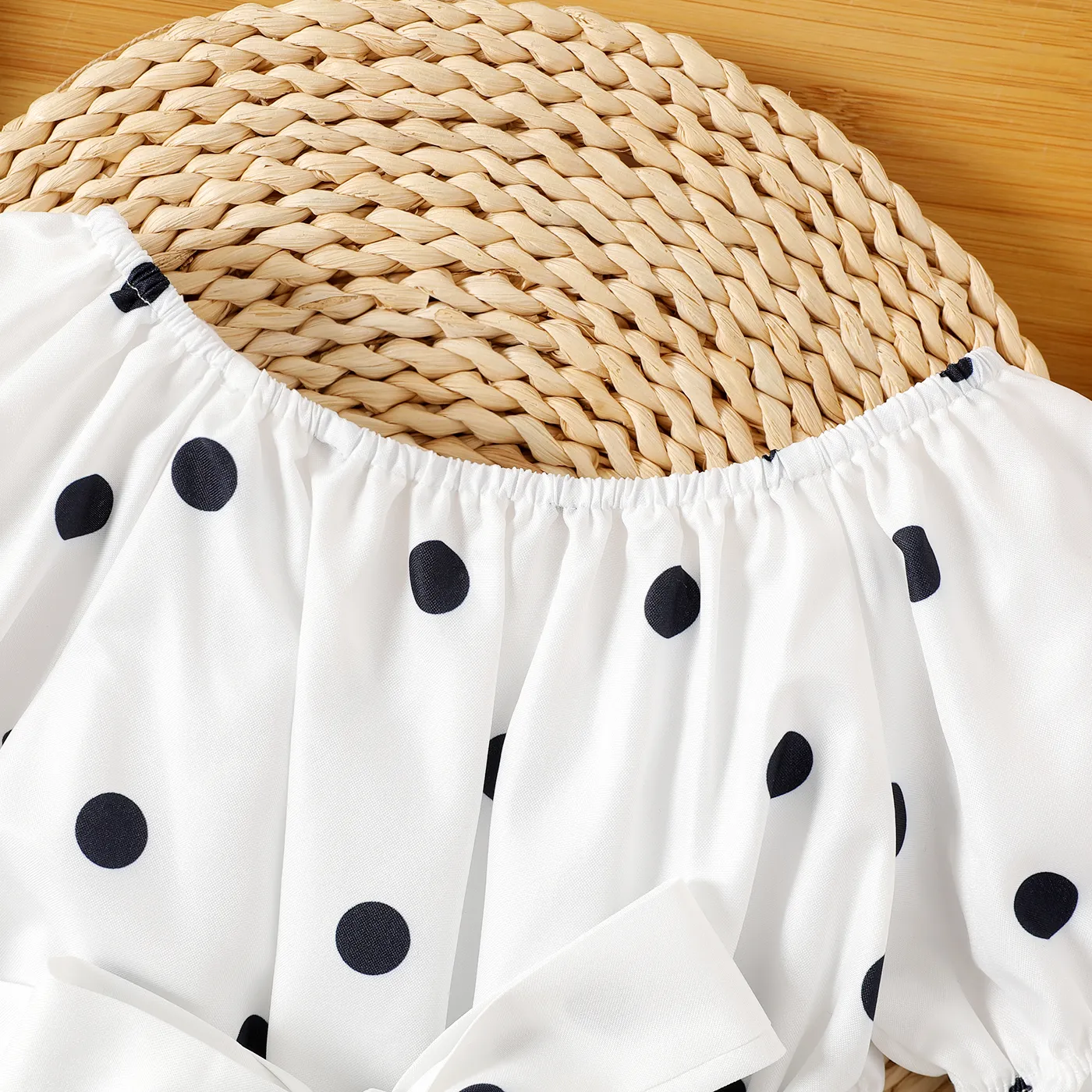 Toddler Girl Polka dots Bell sleeves Belted Romper Jumpsuit Shorts  image 4