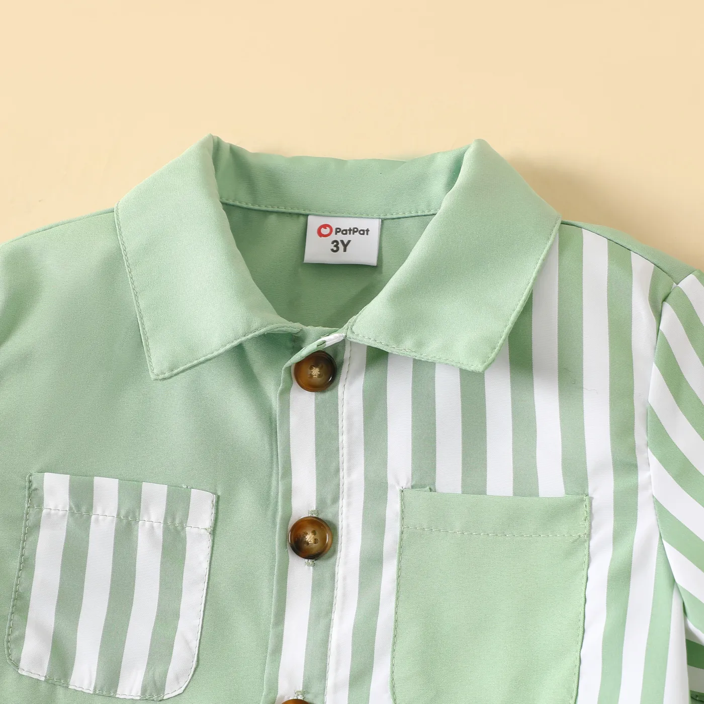 2pcs Toddler Boy 100% Cotton Rolled Hem Shorts and Stripe Panel Shirt Set SpringGreen image 3