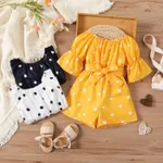 Toddler Girl Polka dots Bell sleeves Belted Romper Jumpsuit Shorts  image 2