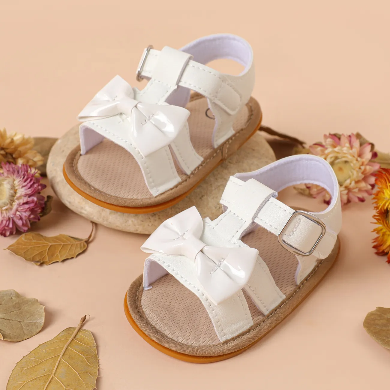 Baby/Toddler Bow Decor Sweet Solid Non-slip Prewalker Sandals White big image 1