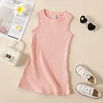 Toddler Girl Solid Color Ribbed Sleeveless Cotton Dress Pink
