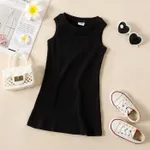 Toddler Girl Solid Color Ribbed Sleeveless Cotton Dress Black