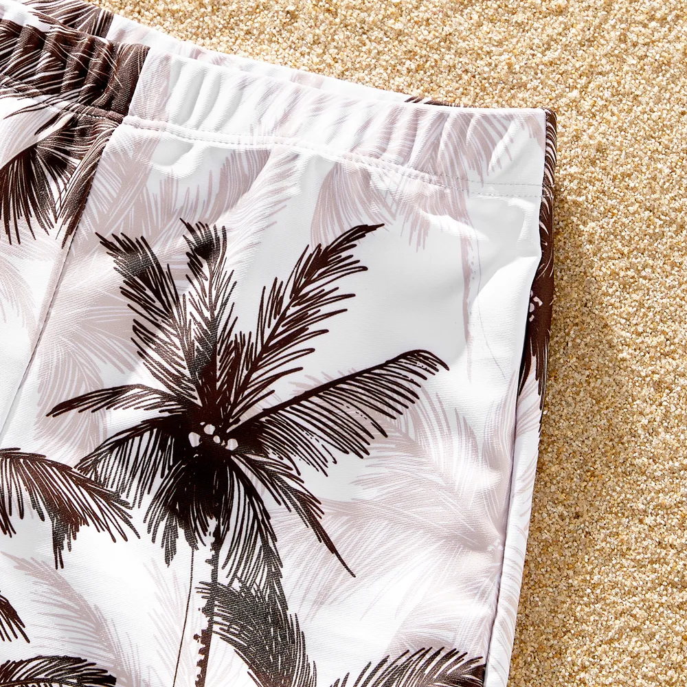 Family Matching Allover Coconut Tree Print Spliced Ruched One-piece Swimsuit and Swim Trunks big image 5