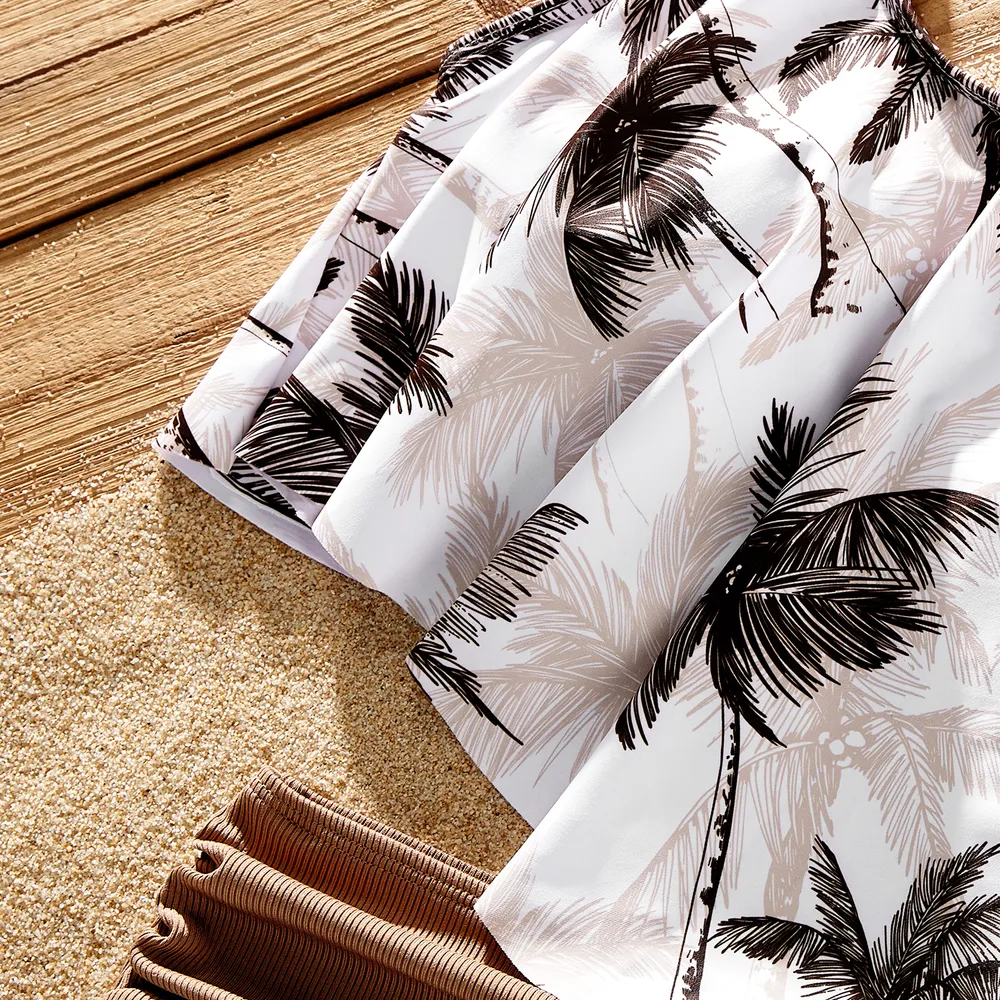 Family Matching Allover Coconut Tree Print Spliced Ruched One-piece Swimsuit and Swim Trunks big image 12
