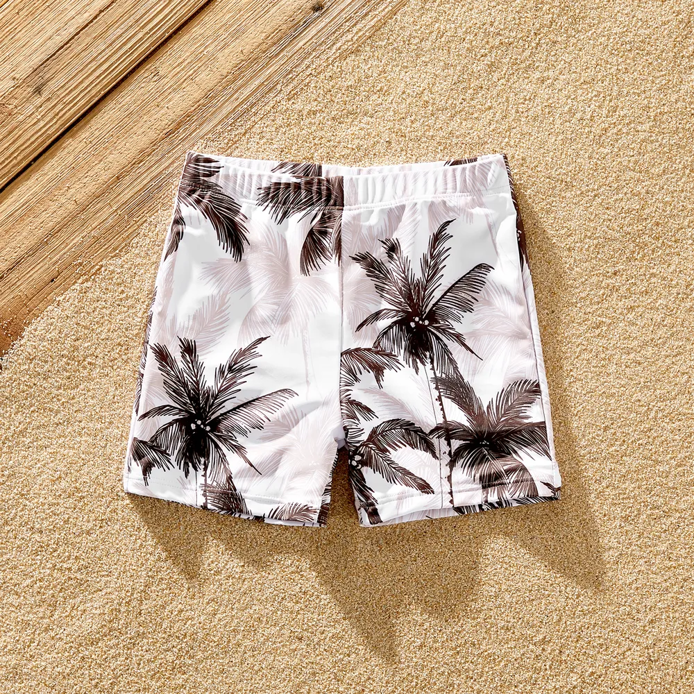 Family Matching Allover Coconut Tree Print Spliced Ruched One-piece Swimsuit and Swim Trunks  big image 1