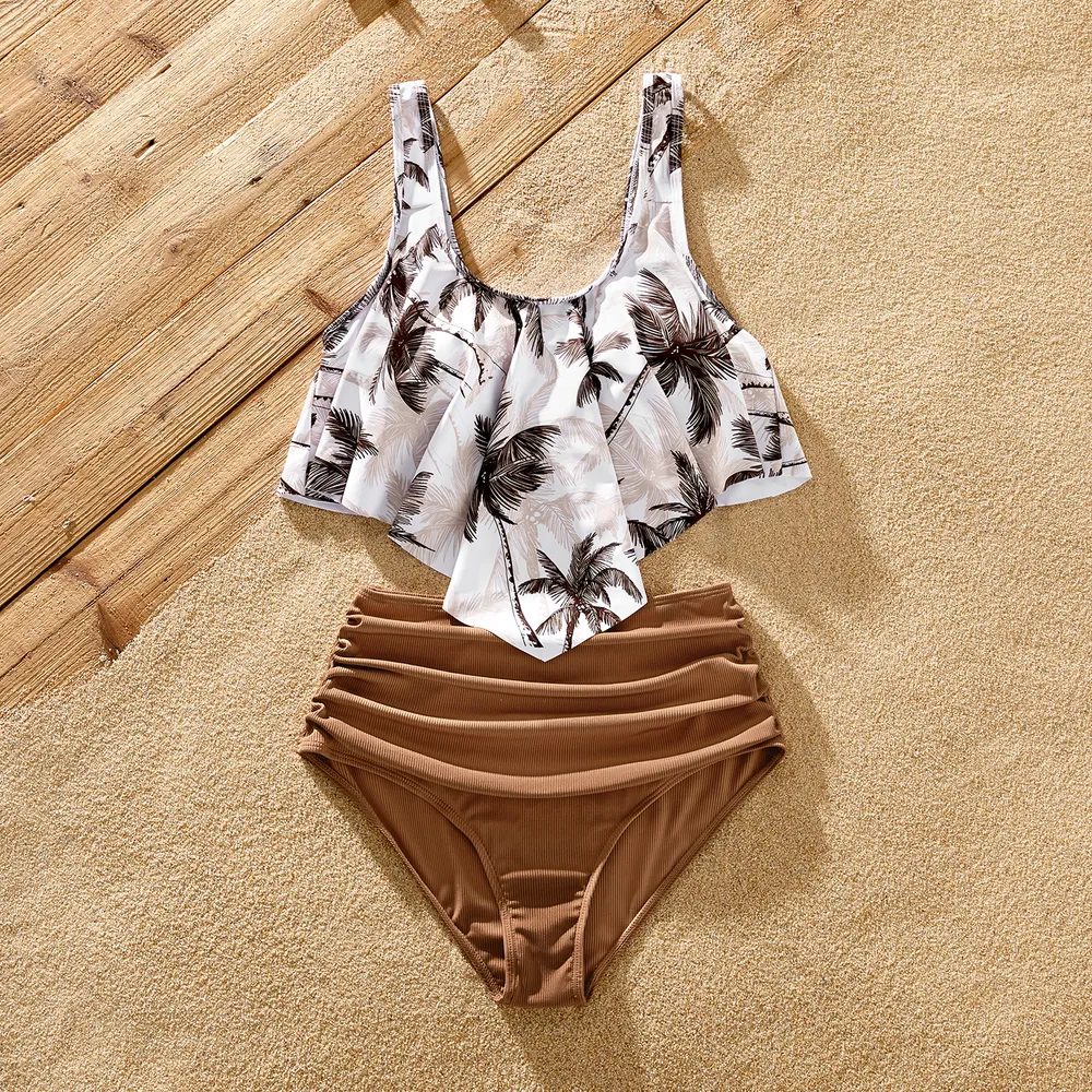 Family Matching Allover Coconut Tree Print Spliced Ruched One-piece Swimsuit and Swim Trunks  big image 10
