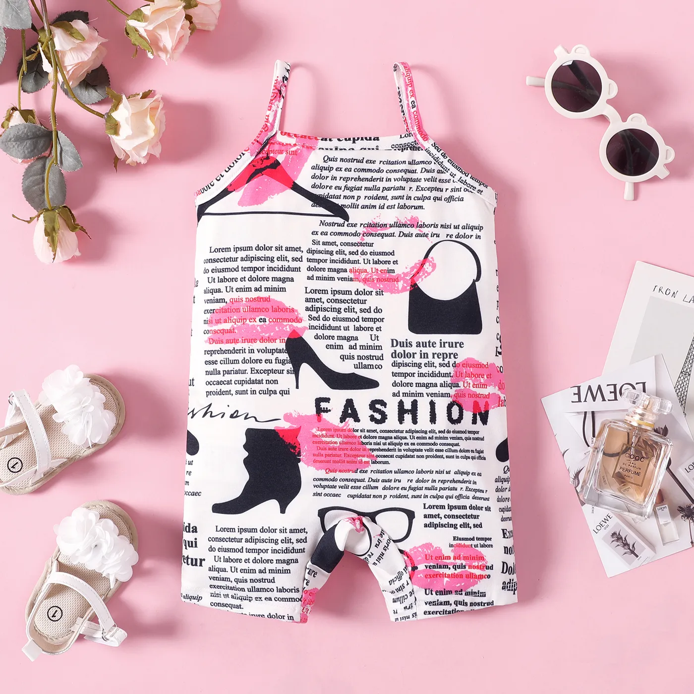 Naia™ Baby Girl Allover Letter Print Cami Romper  big image 1