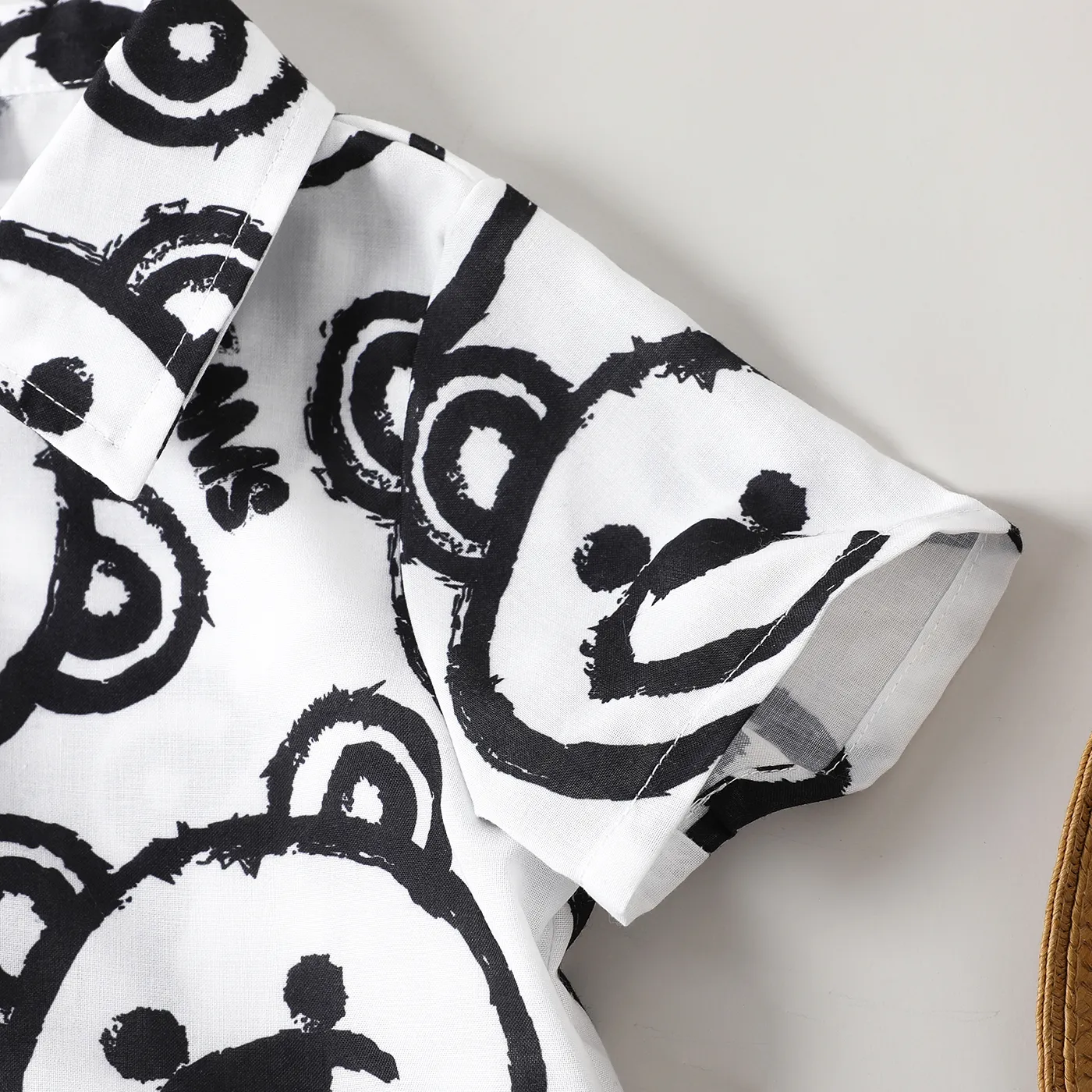 2pcs Toddler Boy Bear Print Lapel Collar Shirt and Elasticized Shorts Set White image 3