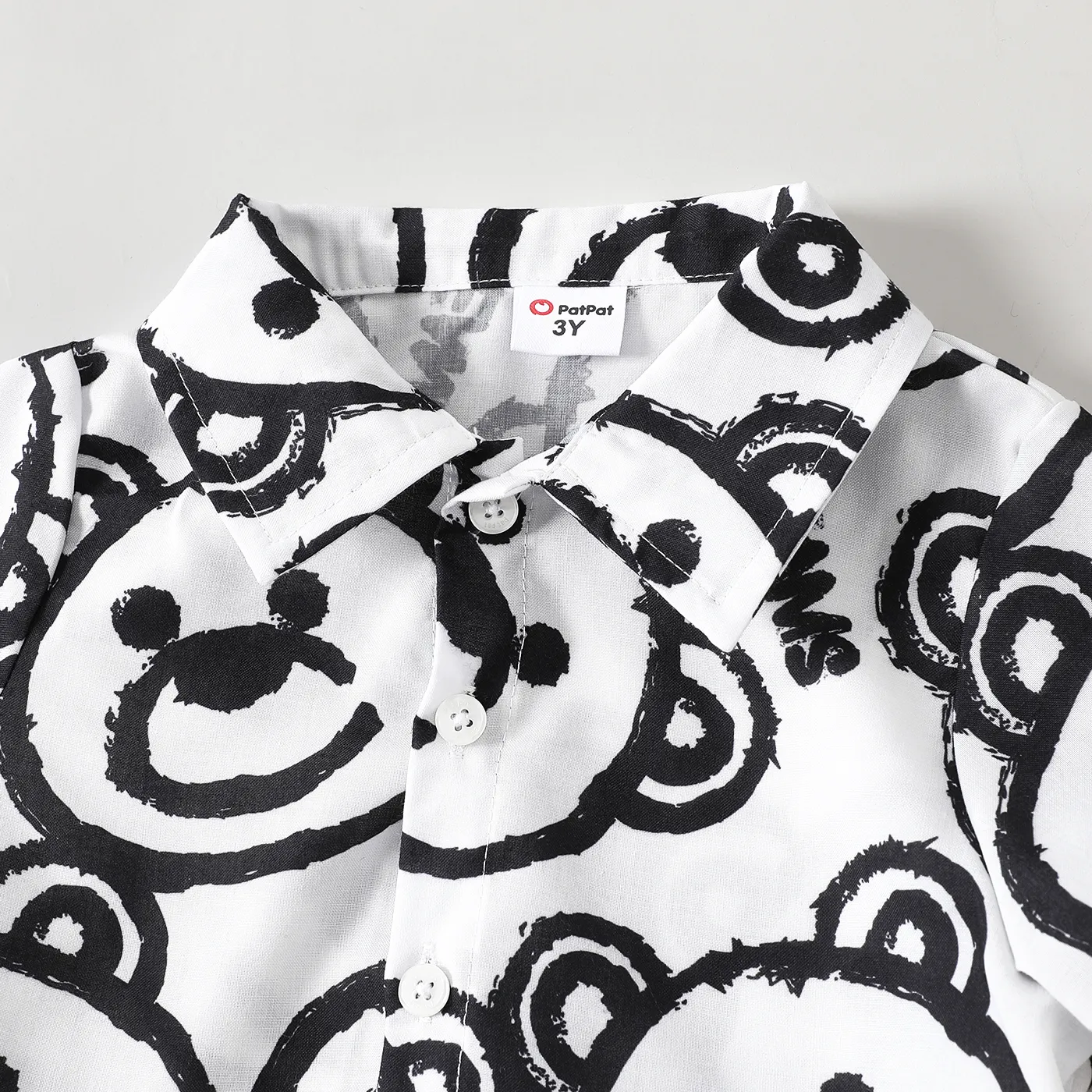 2pcs Toddler Boy Bear Print Lapel Collar Shirt and Elasticized Shorts Set White image 4