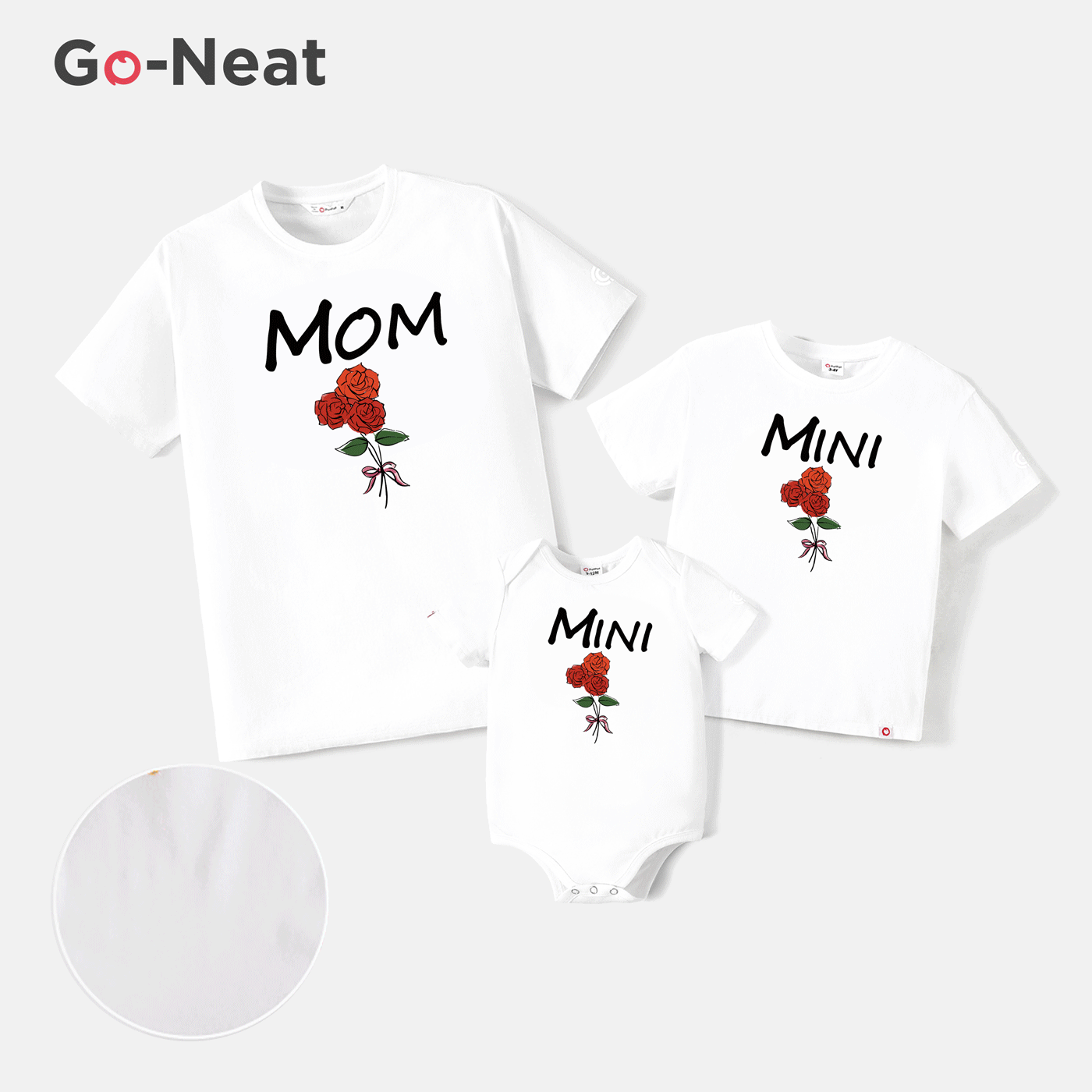 Go-Neat Resistente a manchas Conjuntos de roupa para a família Mãe e eu Plantas e flores Manga curta Tops Branco