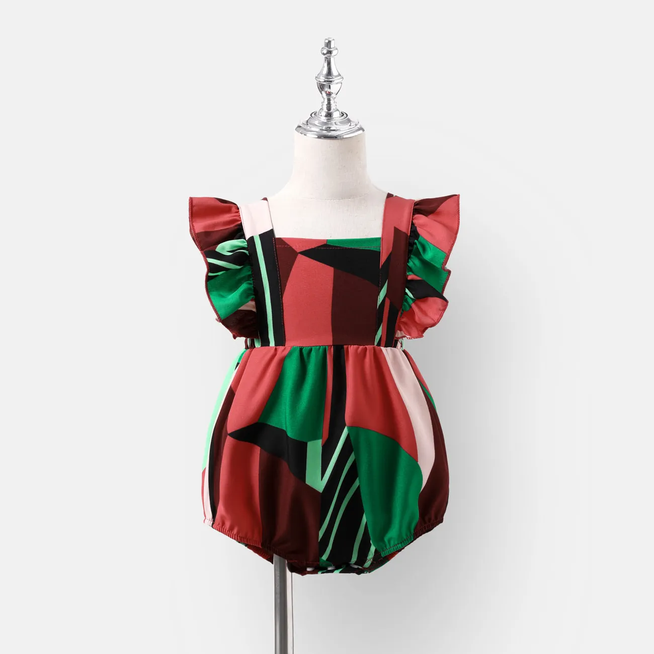 Family Matching Allover Geo Print Halter Belted Dresses and Short-sleeve Colorblock T-shirts Sets big image 1