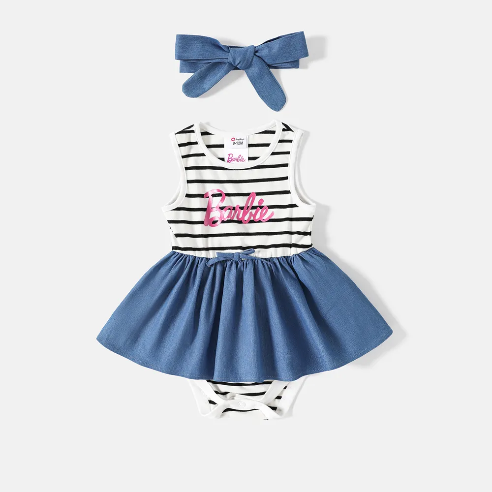 Barbie Mommy and Me Letter Graphic Cotton Striped Spliced Tank Dresses big image 8