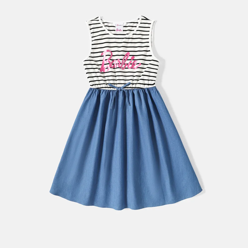 Barbie Mommy and Me Letter Graphic Cotton Striped Spliced Tank Dresses big image 15