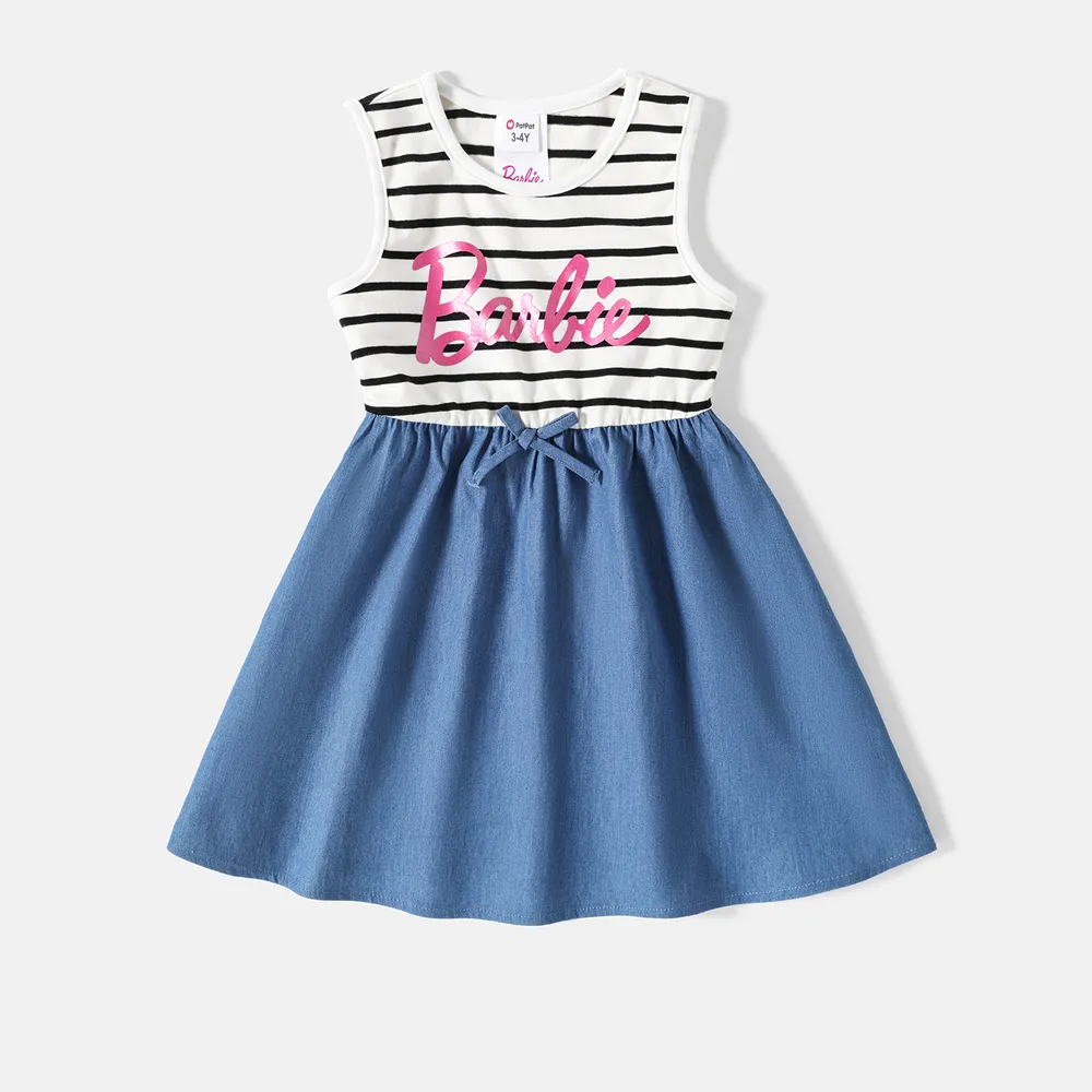 Barbie Mommy and Me Letter Graphic Cotton Striped Spliced Tank Dresses big image 12