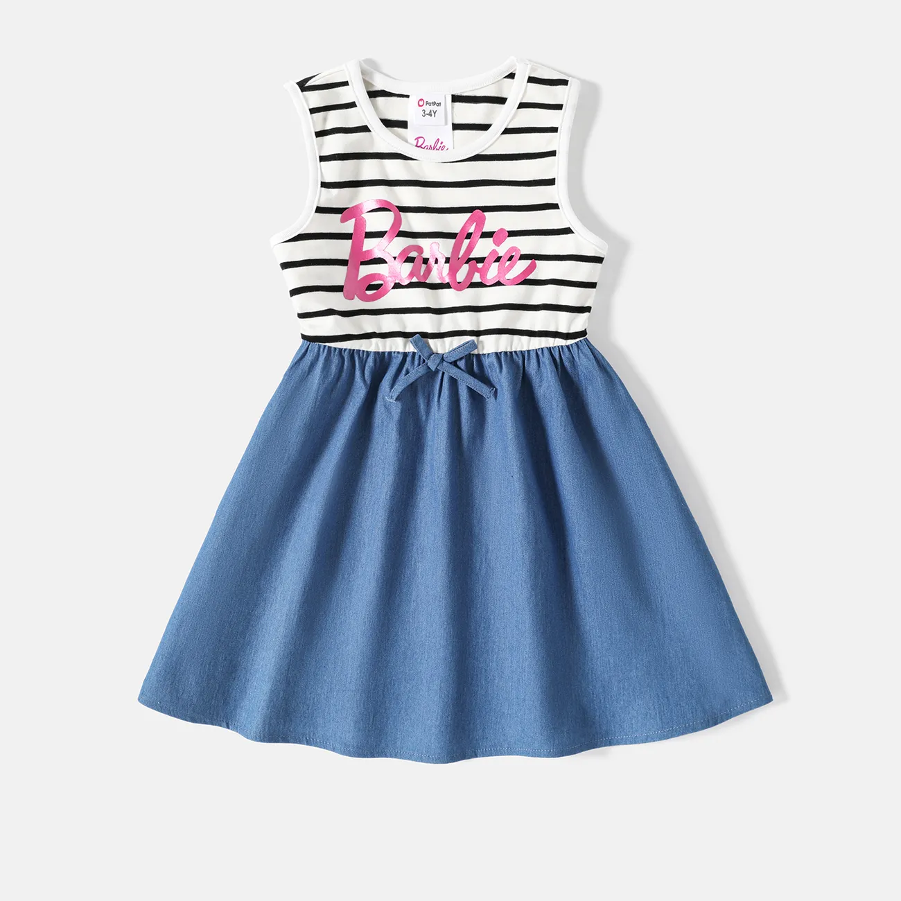 Barbie Mommy and Me Letter Graphic Cotton Striped Spliced Tank Dresses BLUEWHITE big image 1