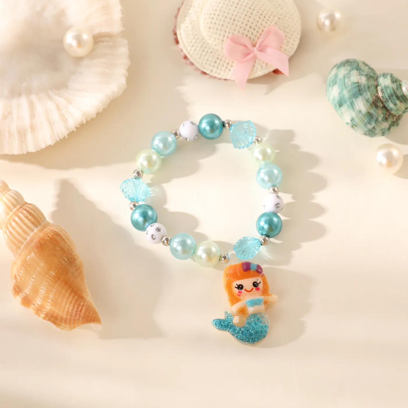 Toddler / Kid Mermaid Charm Beaded Bracelet (Random Bead Color)