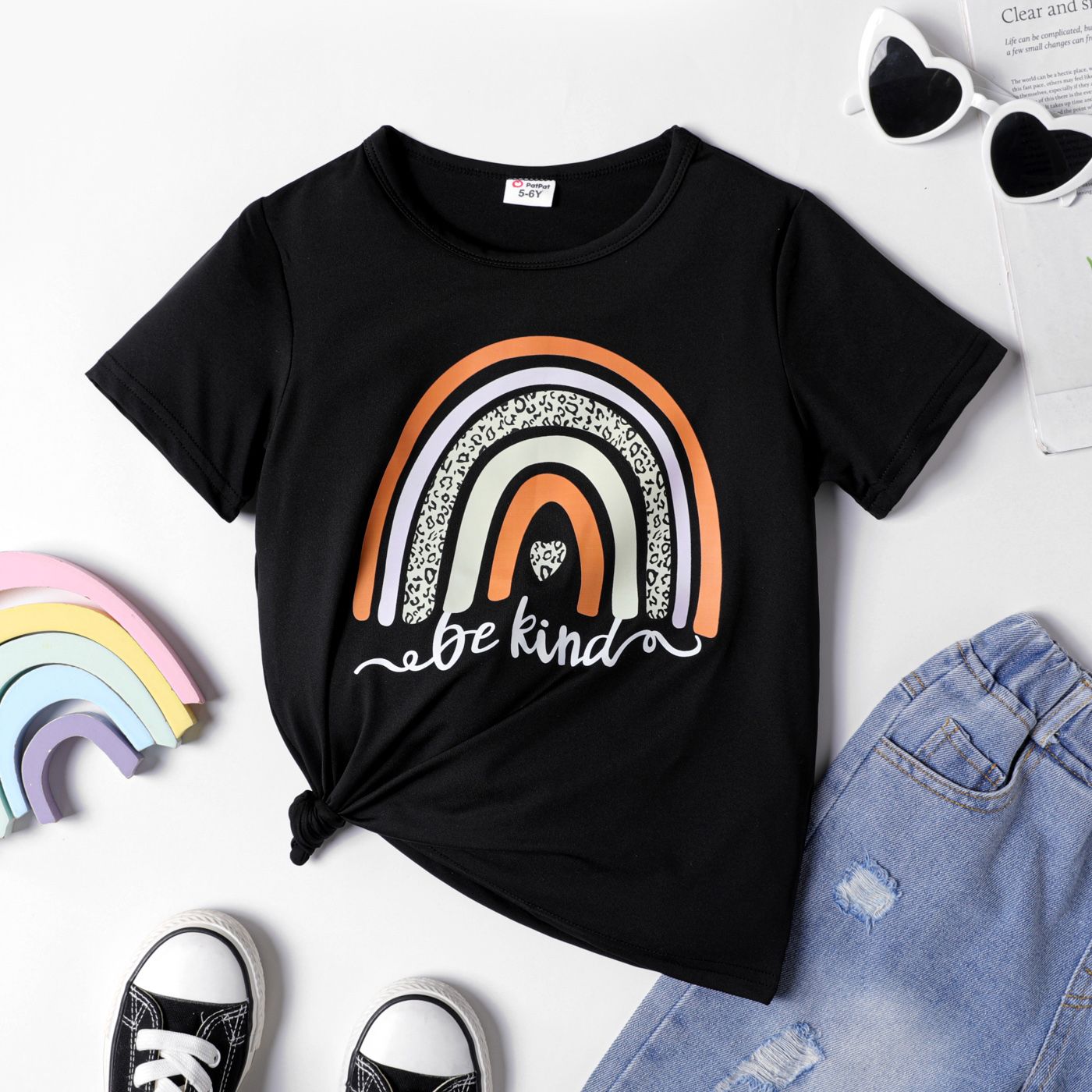 

Kid Girl Rainbow & Letter Print Short-sleeve Tee