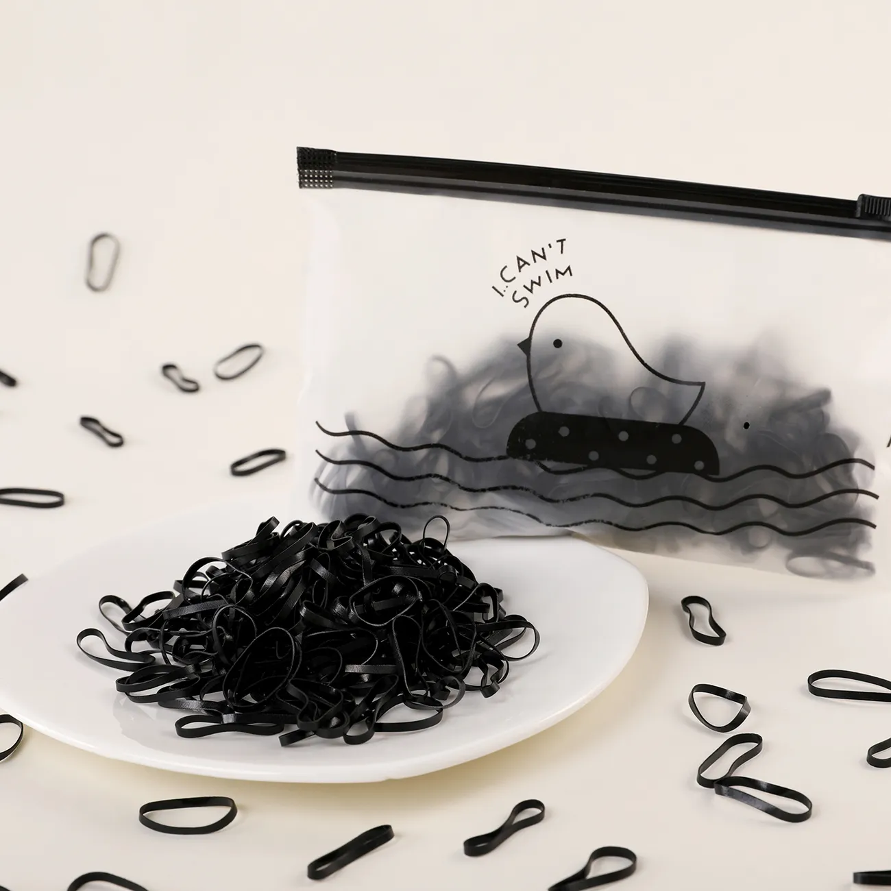 500 piezas bonitas cuerdas desechables para el cabello para niñas Negro big image 1