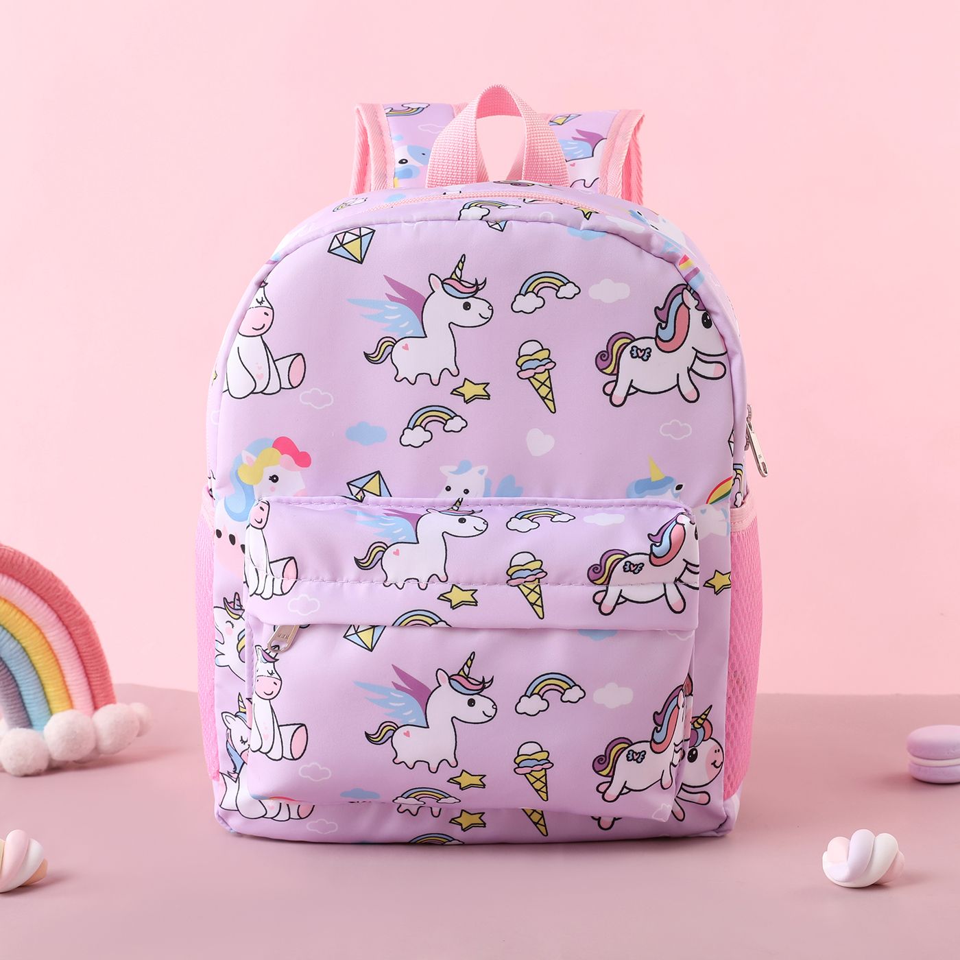 Motif De Licorne Pour Enfants Dessin Animé Plat Grande Capacité Sac à Dos Sac De Voyage Sac à Dos Préscolaire