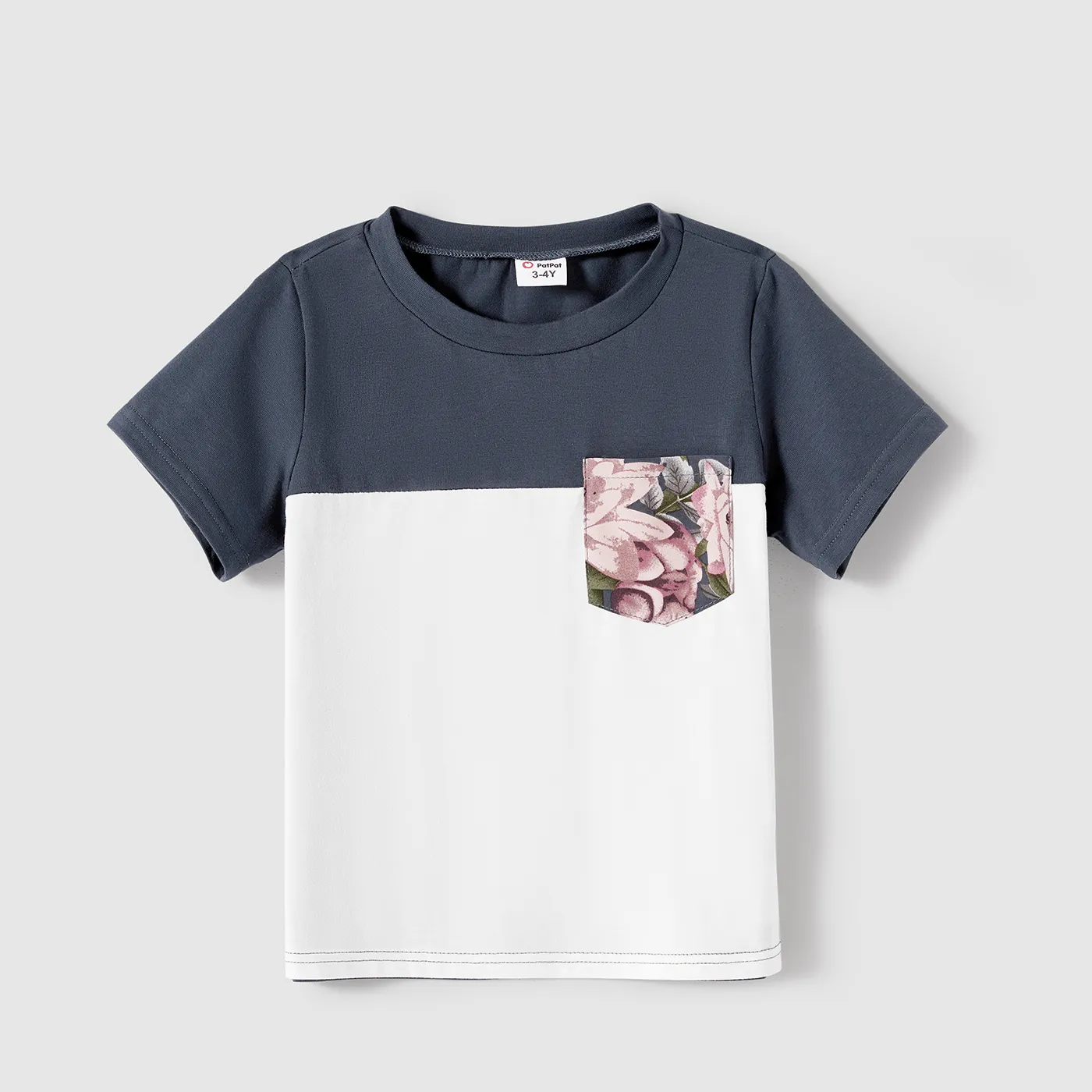 Family Matching Allover Floral Print Belted Cami Dresses and Short-sleeve Colorblock T-shirts Sets blue  white image 6