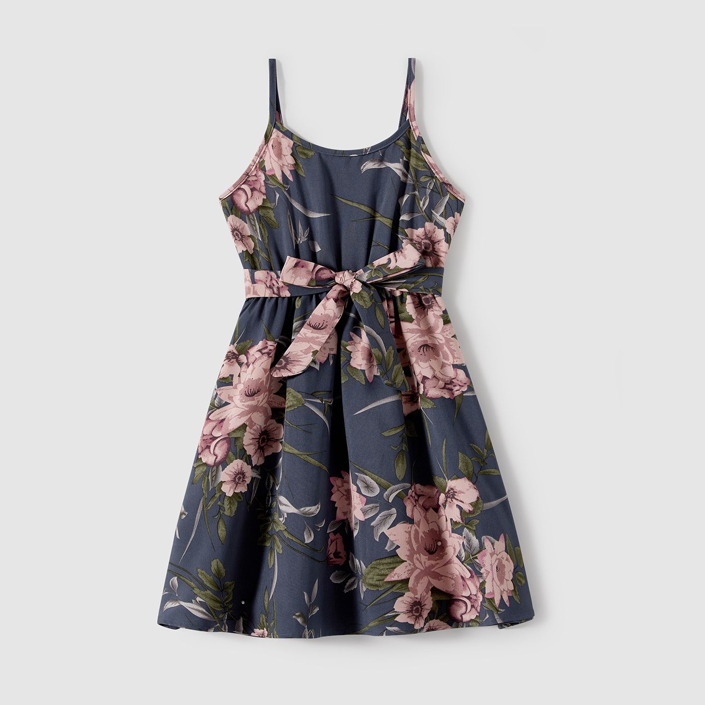 Family Matching Allover Floral Print Belted Cami Dresses And Short-sleeve Colorblock T-shirts Sets