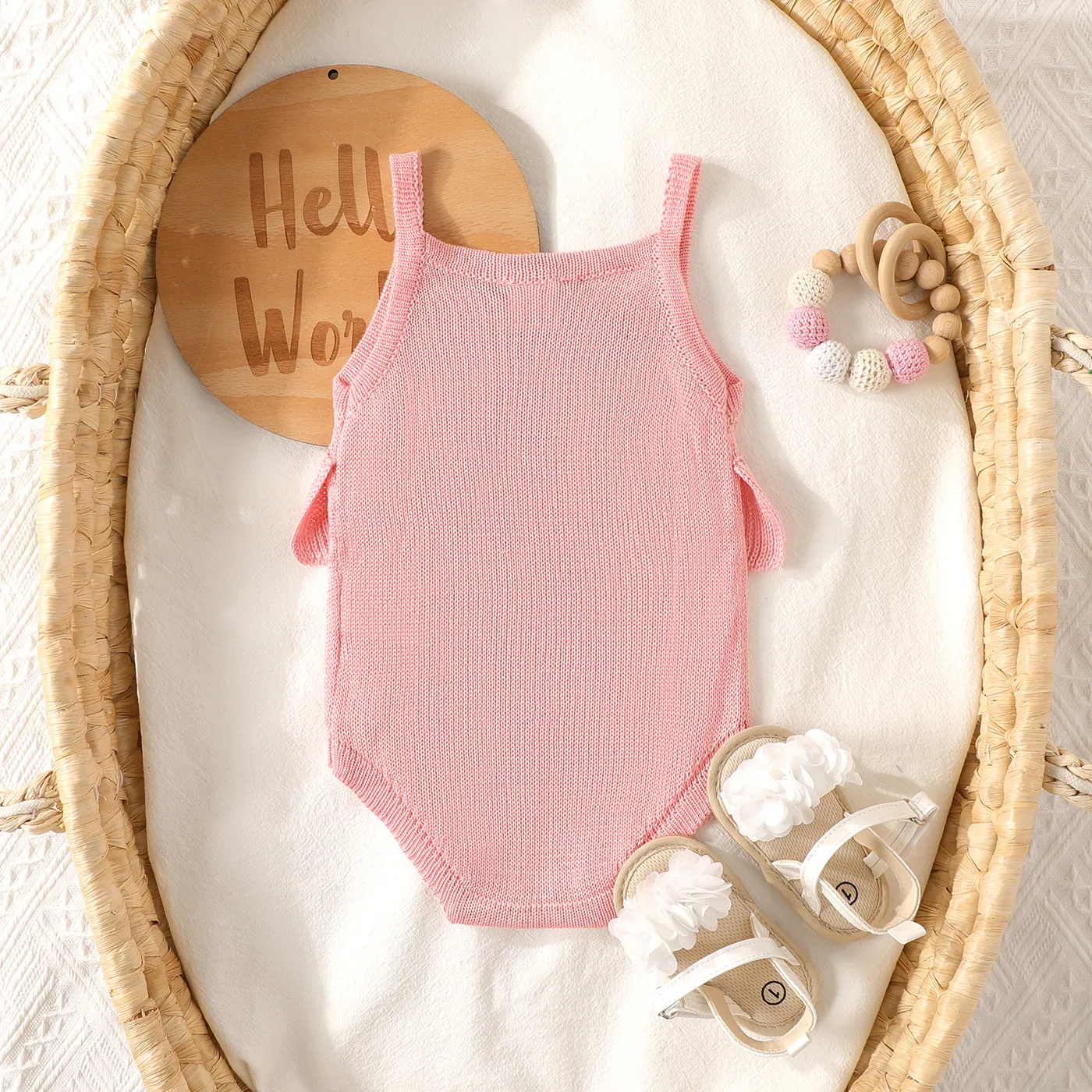 Baby Girl Hollow Out Design Ruffled Cami Bodysuit Dark -Pink image 2