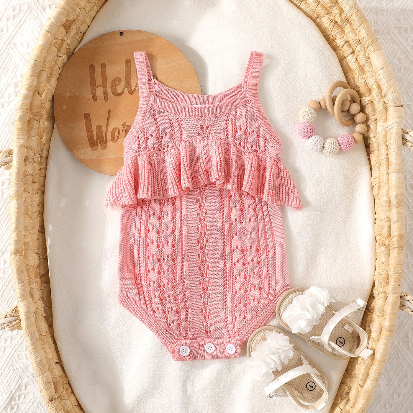 

Baby Girl Hollow Out Design Ruffled Cami Bodysuit
