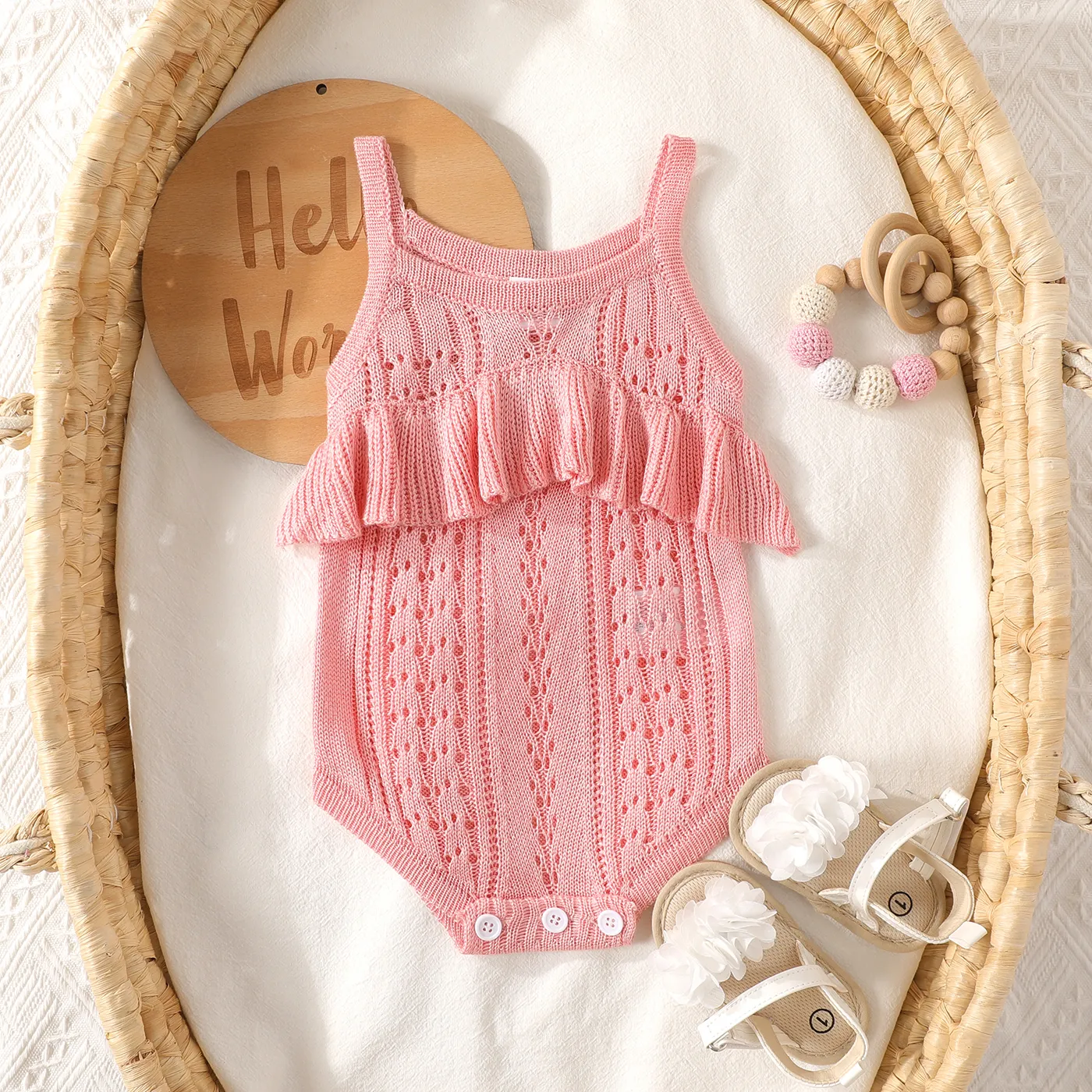 Baby Girl Hollow Out Design Ruffled Cami Bodysuit