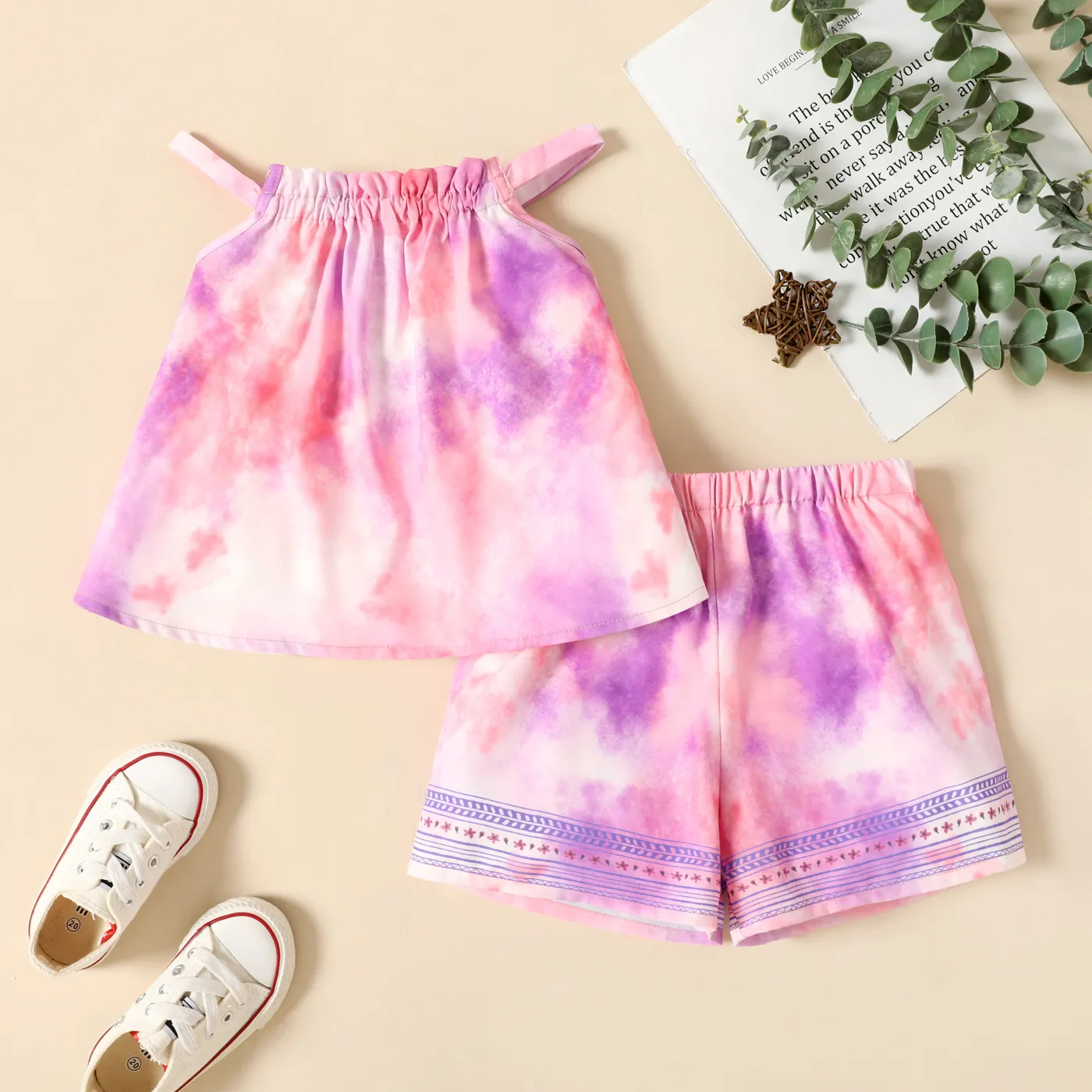2pcs Toddler Girl Tie Dyed Camisole and Elasticized Shorts Set