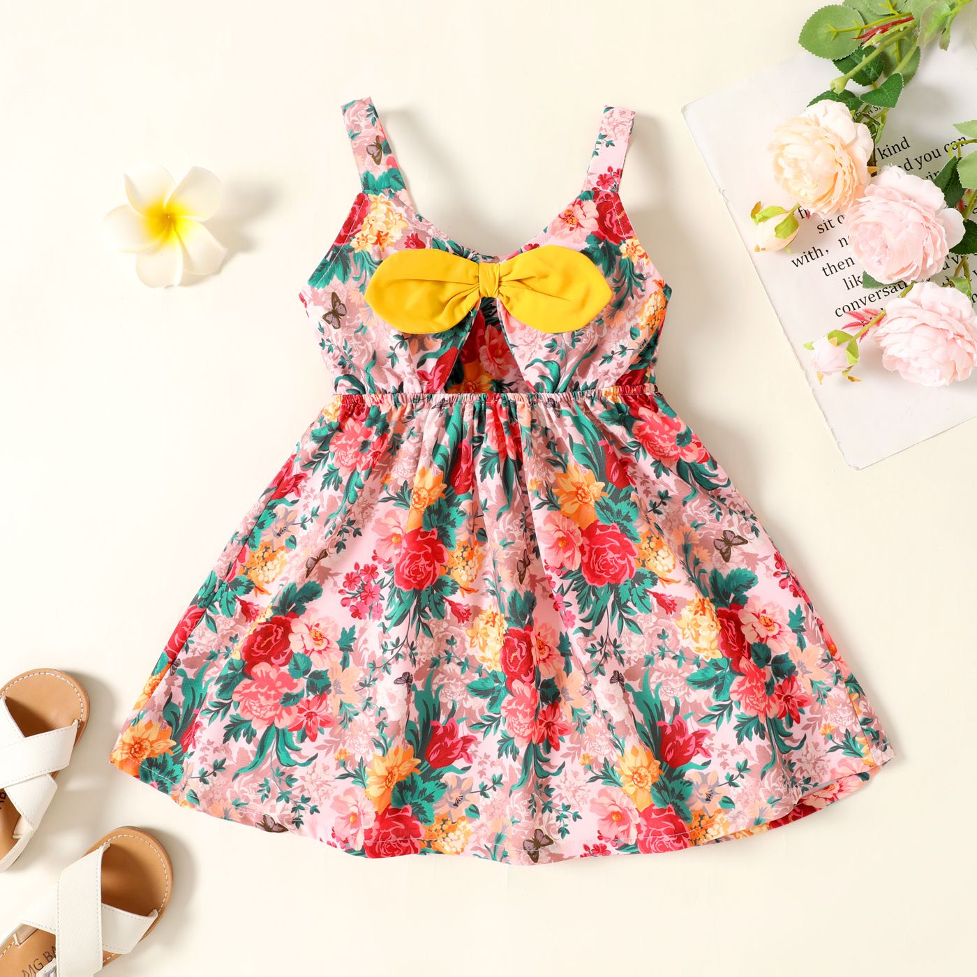Toddler Girl Floral Print Bowknot Design Slip Dress