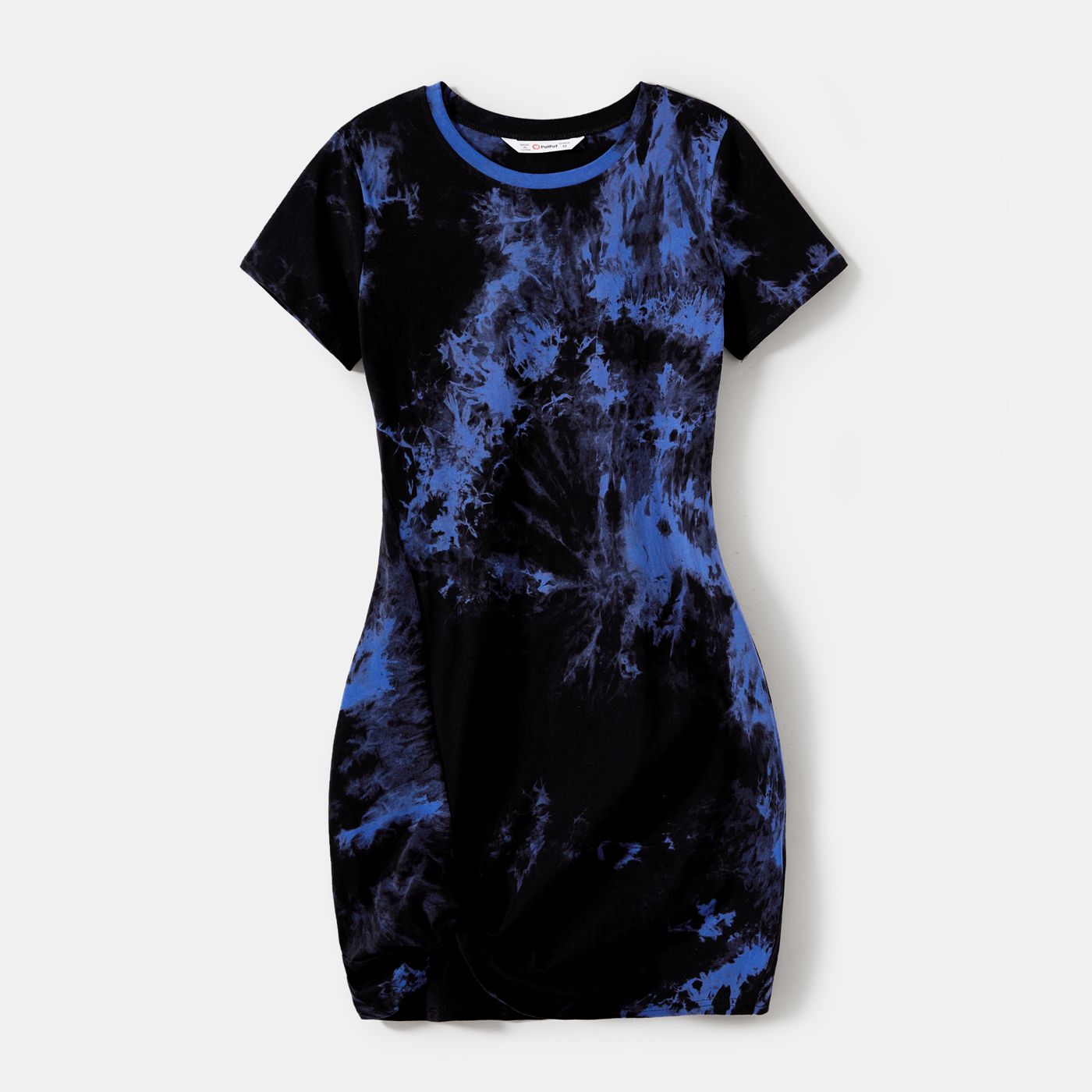 Family Matching 95% Cotton Short-sleeve Tie Dye Twist Knot Bodycon Dresses And T-shirts Sets
