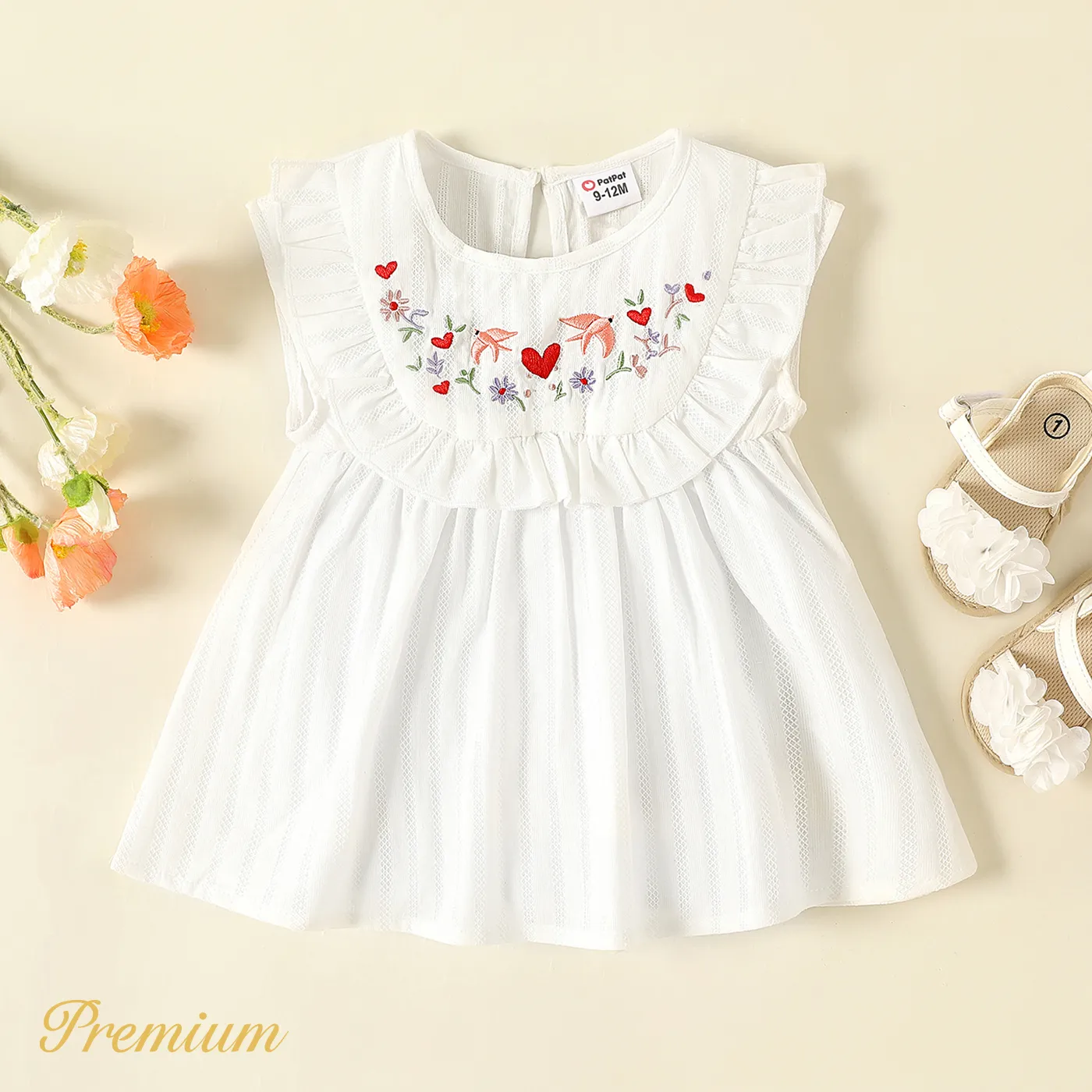 Baby Girl 100% Cotton Floral Embroidered Ruffle Sleeveless Blouse  image 1