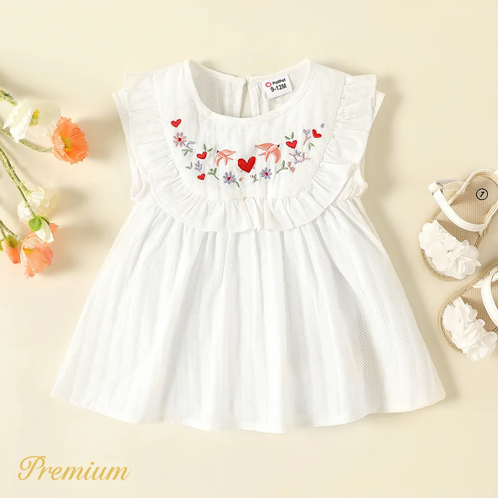 Baby Girl 100% Cotton Floral Embroidered Ruffle Sleeveless Blouse  big image 1