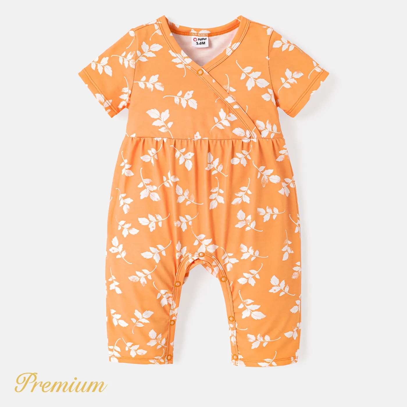 Baby Girl Allover Floral Print Surplice Neck Short-sleeve Naia™ Jumpsuit Orange