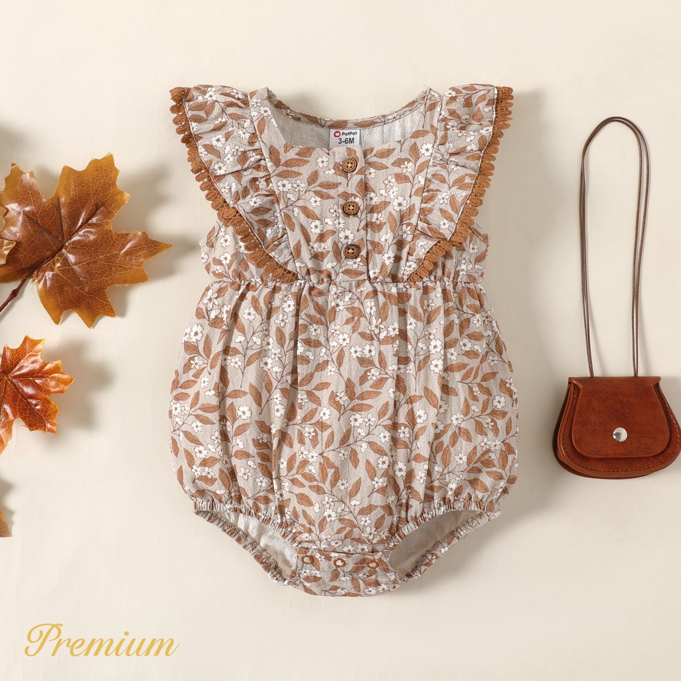 

Baby Girl 100% Cotton Floral Print Lace Detail Ruffle Trim Romper