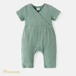 Baby Girl Solid Ribbed or Allover Rabbit Print Short-sleeve Naia™ Jumpsuit GrayGreen