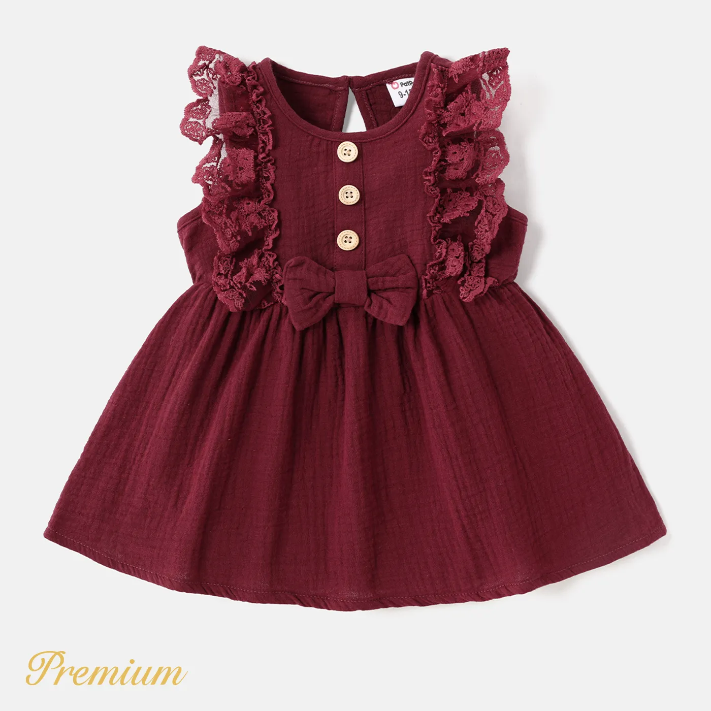 Baby Girl 100% Cotton Button Front Lace Detail Tank Dress