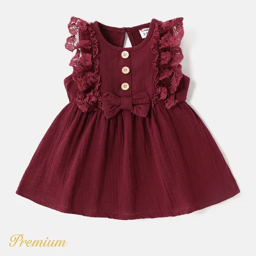 Baby Girl 100% Cotton Button Front Lace Detail Tank Dress