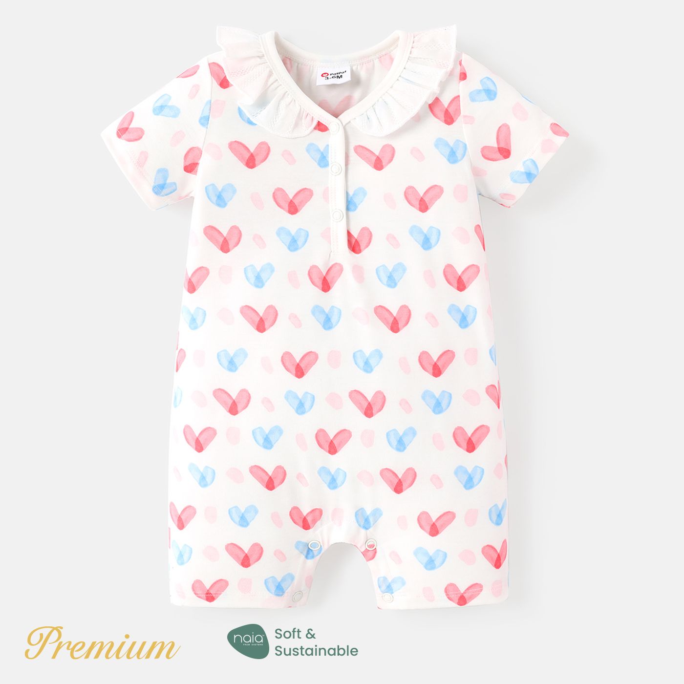 Baby Girl Allover Heart Print Ruffle Collar Short-sleeve Naiaâ¢ Romper