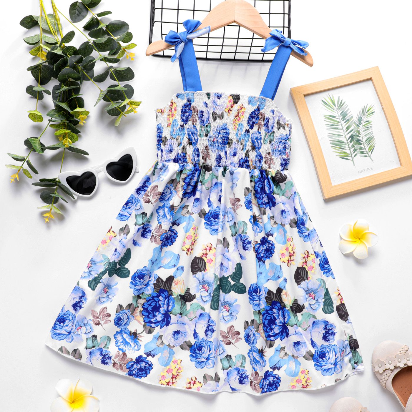 Kid Girl Floral Print Smocked Slip Dress